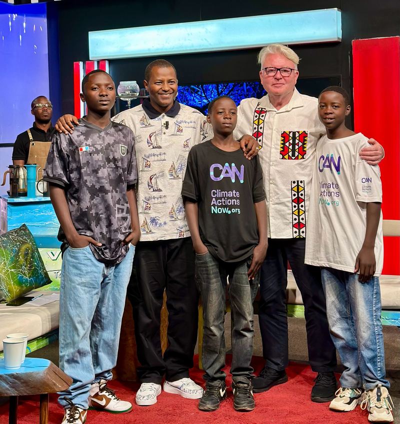 Patron Robert Stephenson with young academy members in the TV studio.